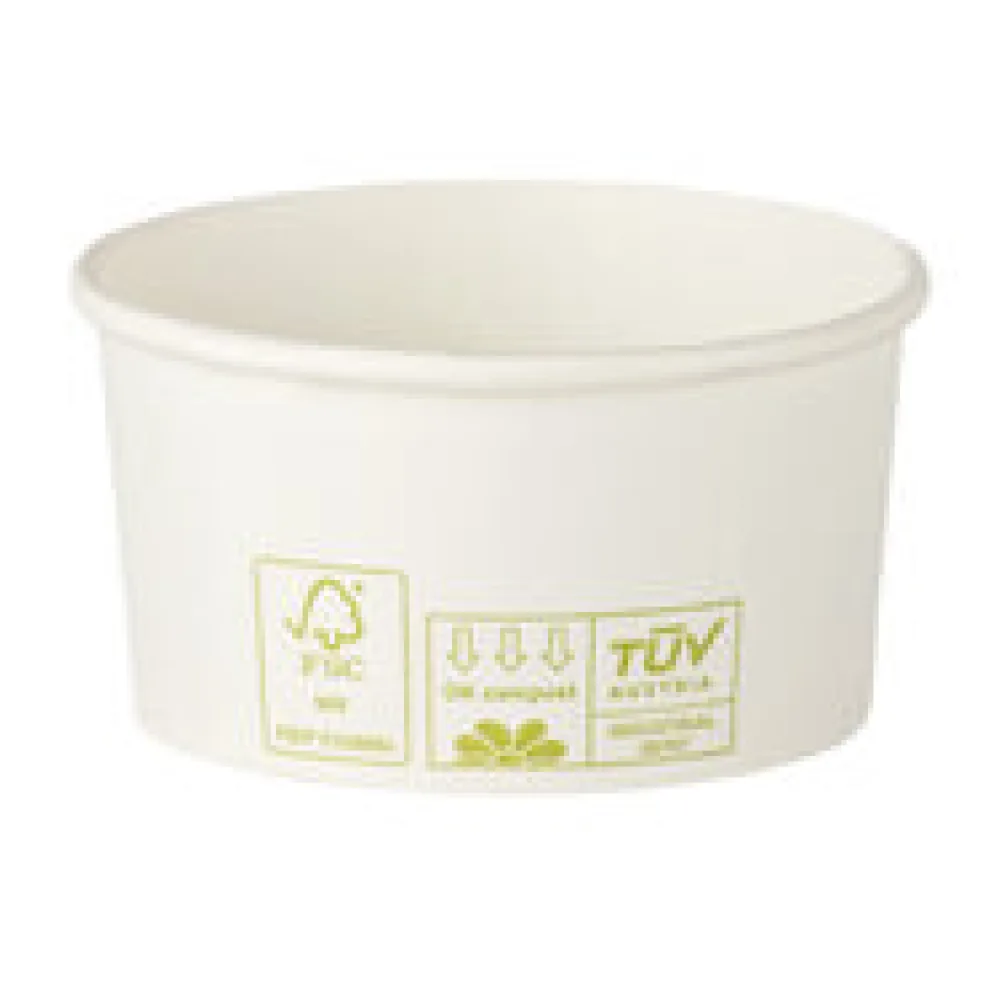 Bio Eisbecher Pappbecher 100% ohne Kunststoff 260ml O92 Höhe 55mm weiß, 50 Stk.