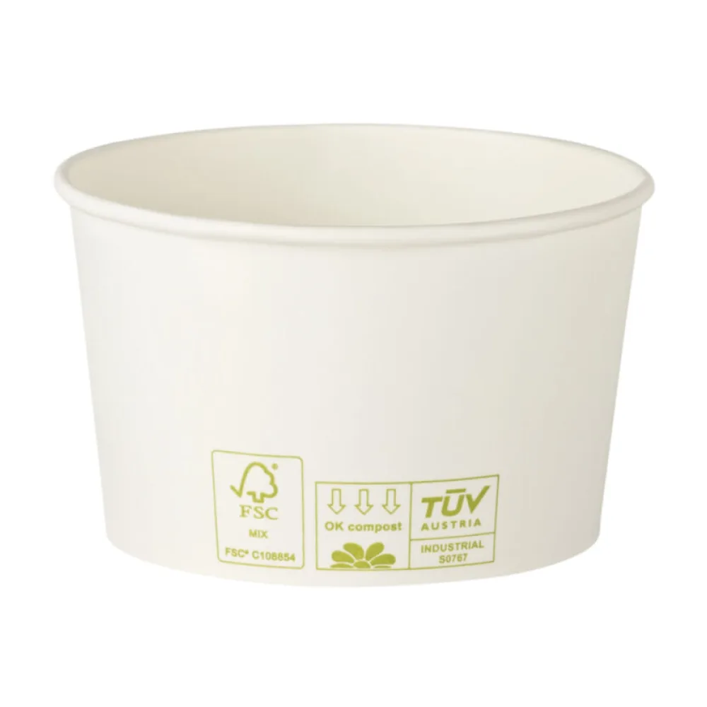 Bio Eisbecher Pappbecher 100% ohne Kunststoff 340ml O101 Höhe 63mm weiß, 50 Stk. – Bild 2