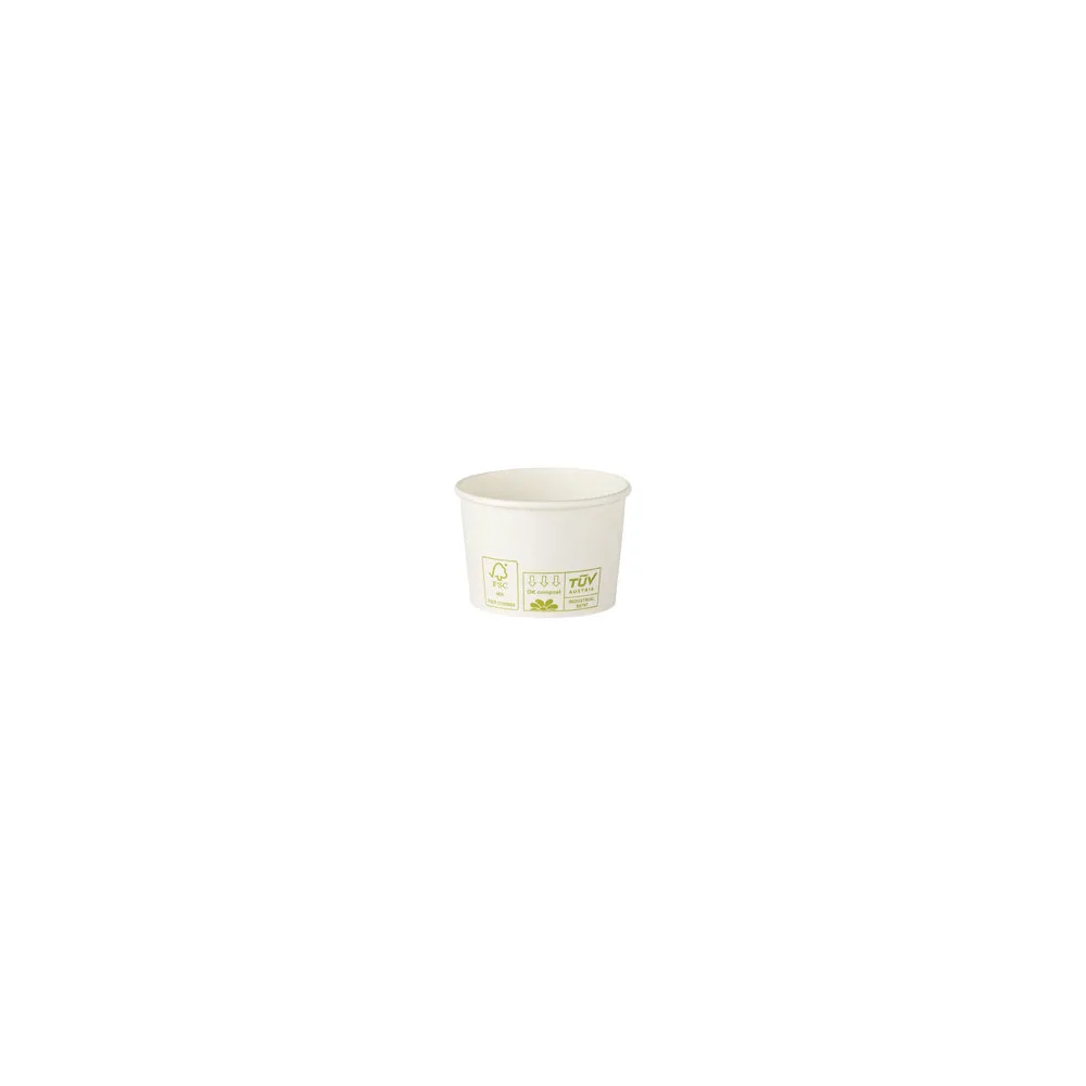 Bio Eisbecher Pappbecher 100% ohne Kunststoff 100ml O70 Höhe 45mm weiß, 50 Stk.