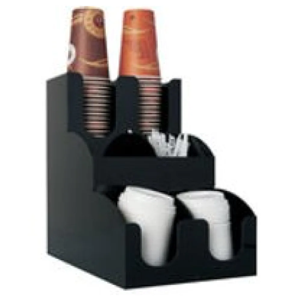 Spender-System für Coffee ToGo Becher Deckel Rührstäbchen und Zubehör schwarz – Bild 3