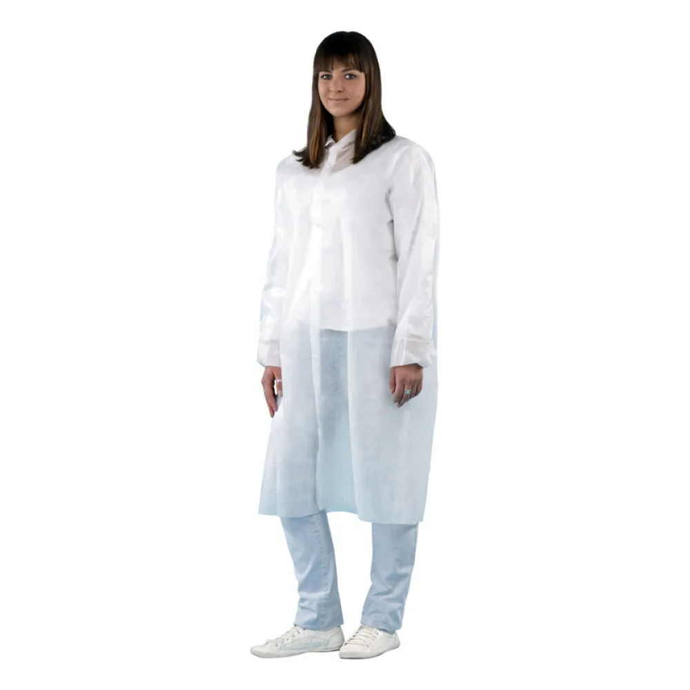 Besucherkittel aus Vlies, PP 120 cm weiss mit Druckknöpfen, 10 Stk. – Bild 2
