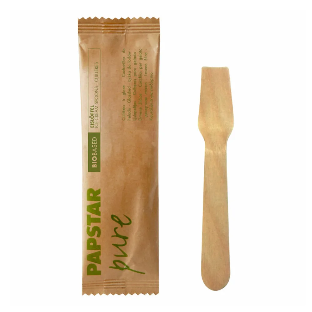 PAPSTAR Eislöffel aus Holz 9,4 cm einzeln verpackt in Papierbeutel, 50 Stk. – Bild 2