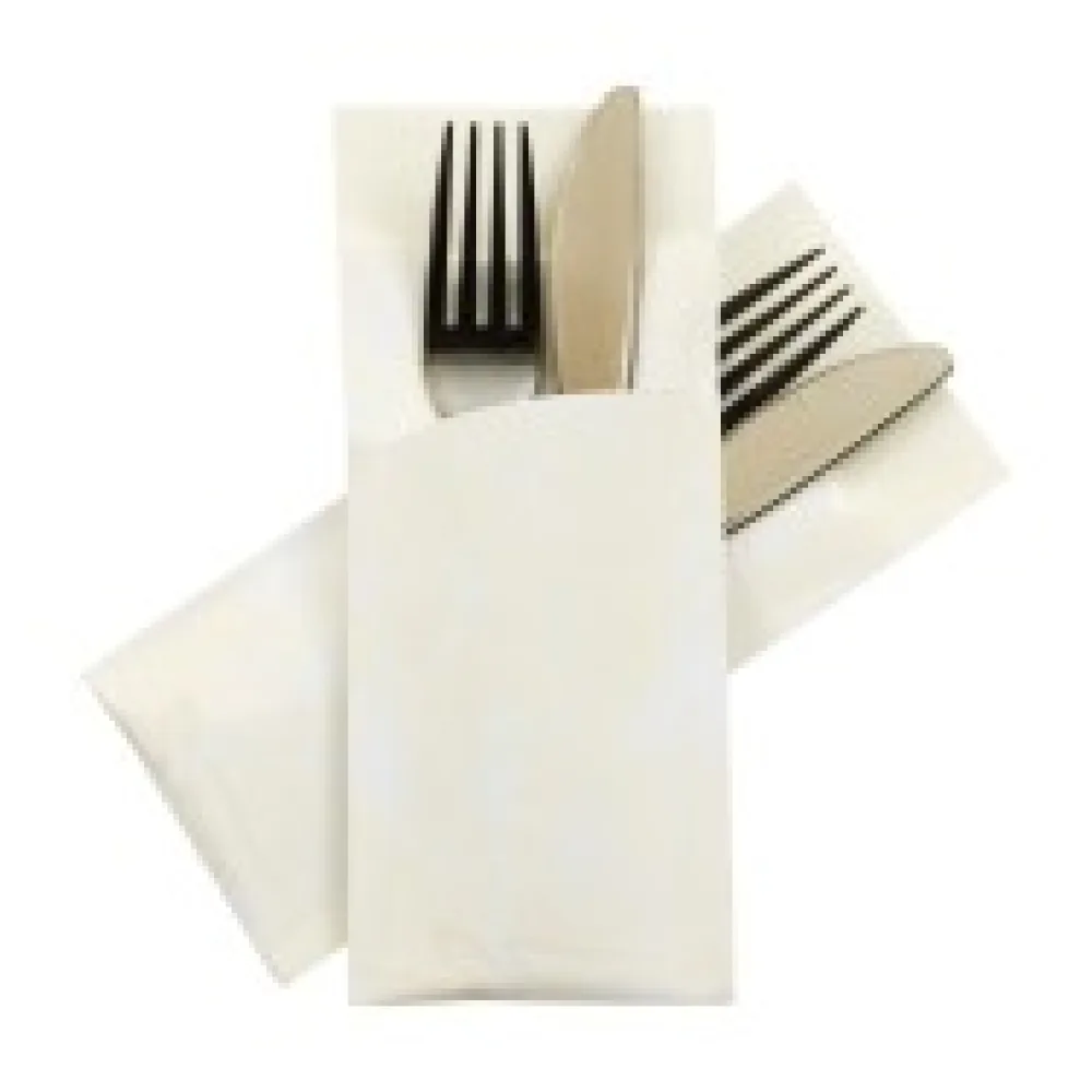 Pochetto Bestecktaschen 200x85mm creme marmor inkl. Serviette, 50 Stk.