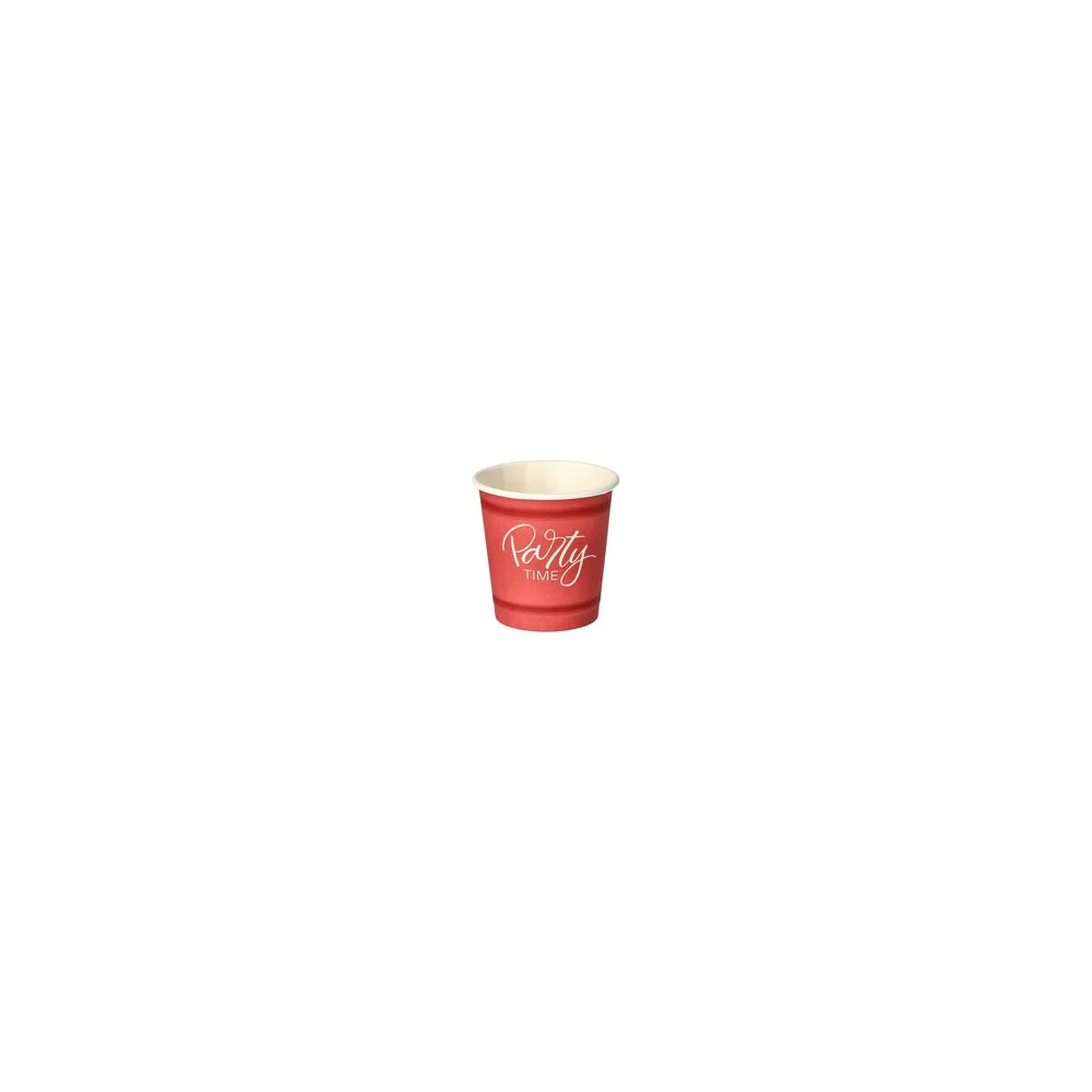 Pappbecher 5 cl rot 'Party Time' mit Biokunststoff PLA beschichtet, 50 Stk.