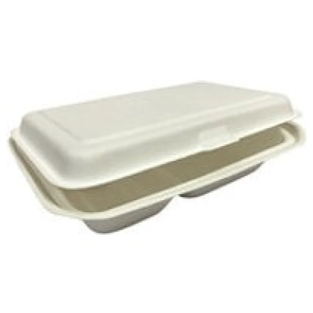 Menüboxen ToGo 251x162x63mm 2-teilig aus Zuckerrohr nature weiß, 50 Stk. – Bild 3