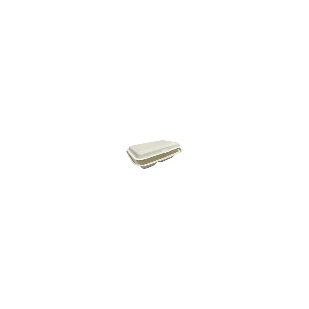 Menüboxen ToGo 251x162x63mm 2-teilig aus Zuckerrohr nature weiß, 50 Stk.