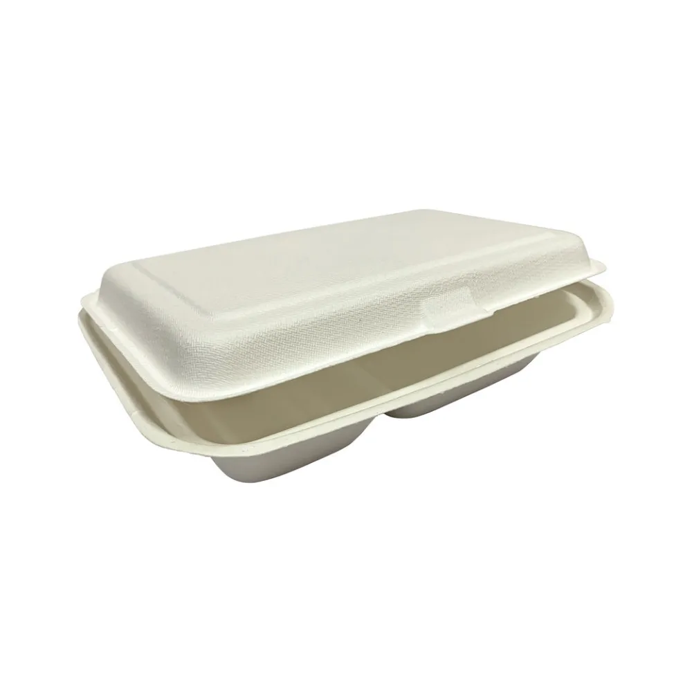 Menüboxen ToGo 251x162x63mm 2-teilig aus Zuckerrohr nature weiß, 50 Stk. – Bild 2