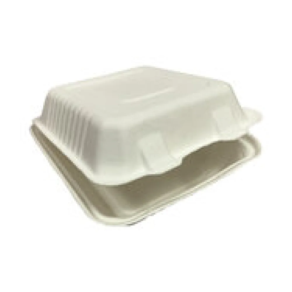 Menüboxen ToGo 223x201x83mm 1-teilig aus Zuckerrohr nature weiß, 50 Stk.
