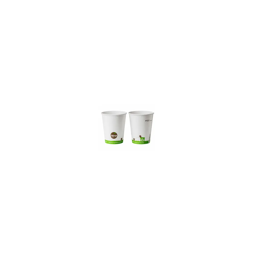 Bio Heissgetränkebecher Pappbecher PAPUR 80mm O mit Eichstrich 200 ml, 75 Stk.
