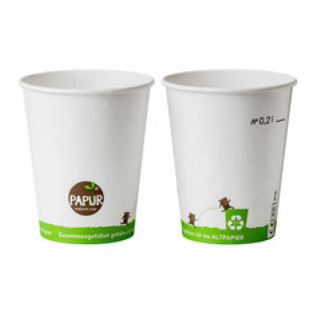 Bio Heissgetränkebecher Pappbecher PAPUR 80mm O mit Eichstrich 200 ml, 75 Stk.