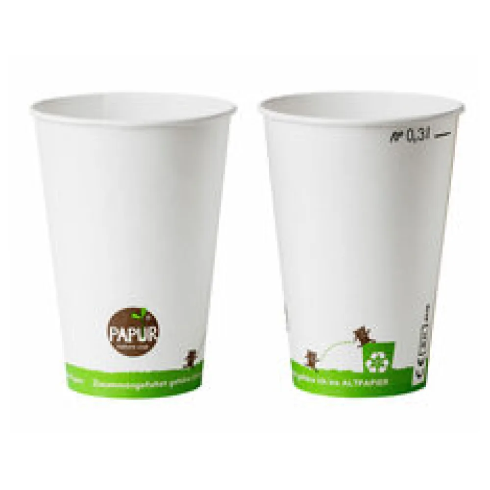 Bio Heissgetränkebecher Pappbecher PAPUR 80mm O mit Eichstrich 300 ml, 75 Stk.