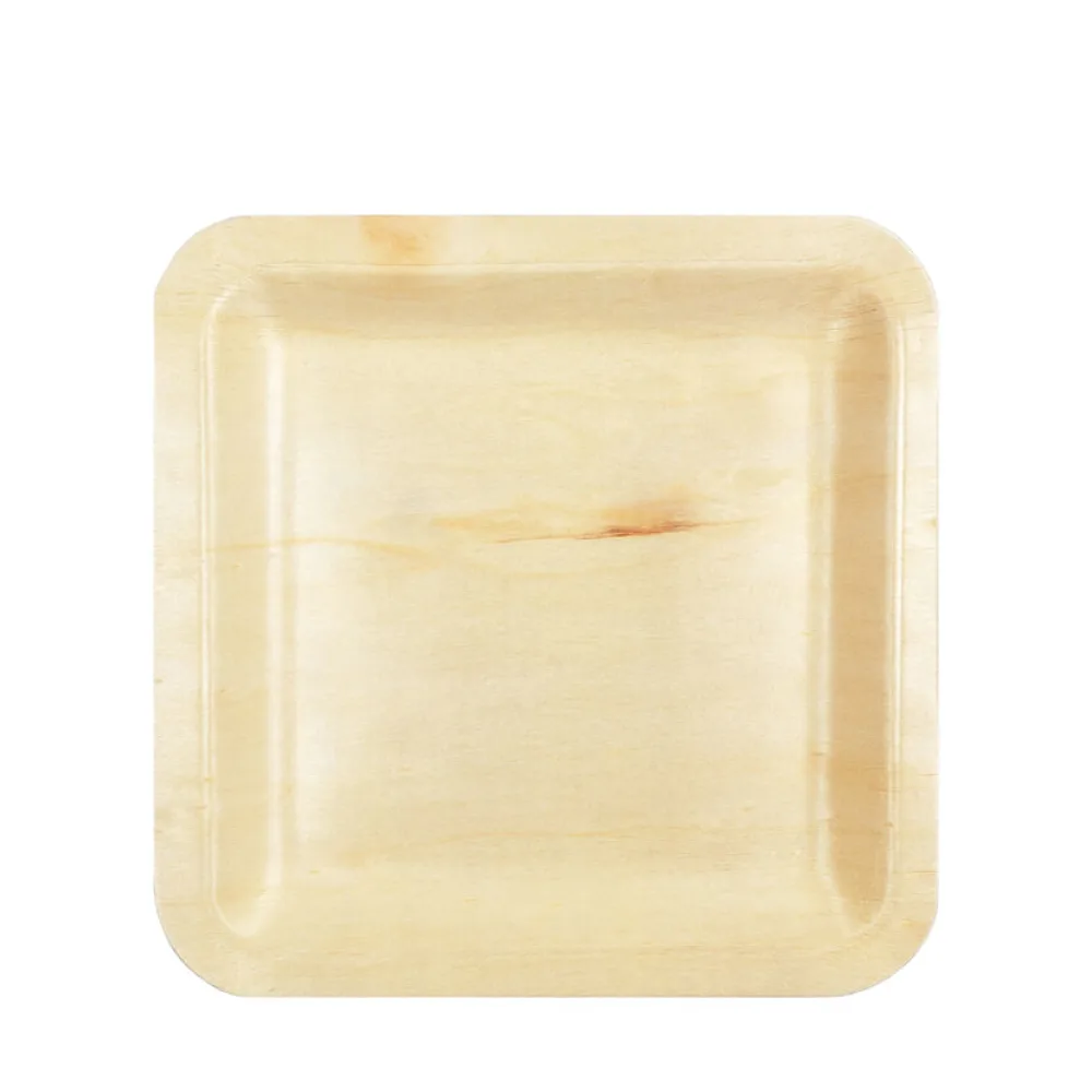 Holzteller Einwegteller aus Pappelholz quadratisch 21x21cm nachhaltig, 25 Stk. – Bild 2