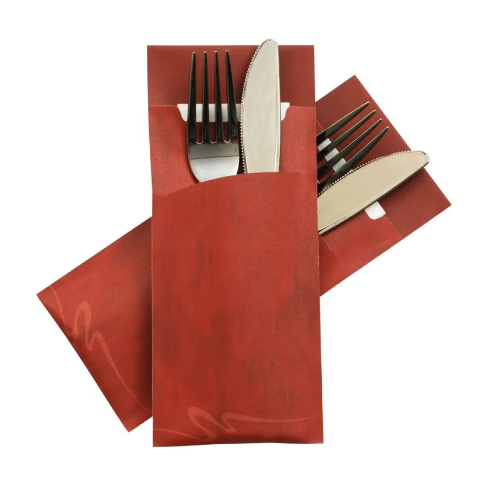 Pochetto Bestecktaschen 200x85mm burgund marmor. inkl. Serviette weiß, 50 Stk. – Bild 2