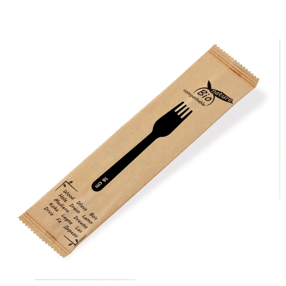 Holzgabel Gabel aus Holz einzeln hygienisch verpackt 16cm, 100 Stk. – Bild 2