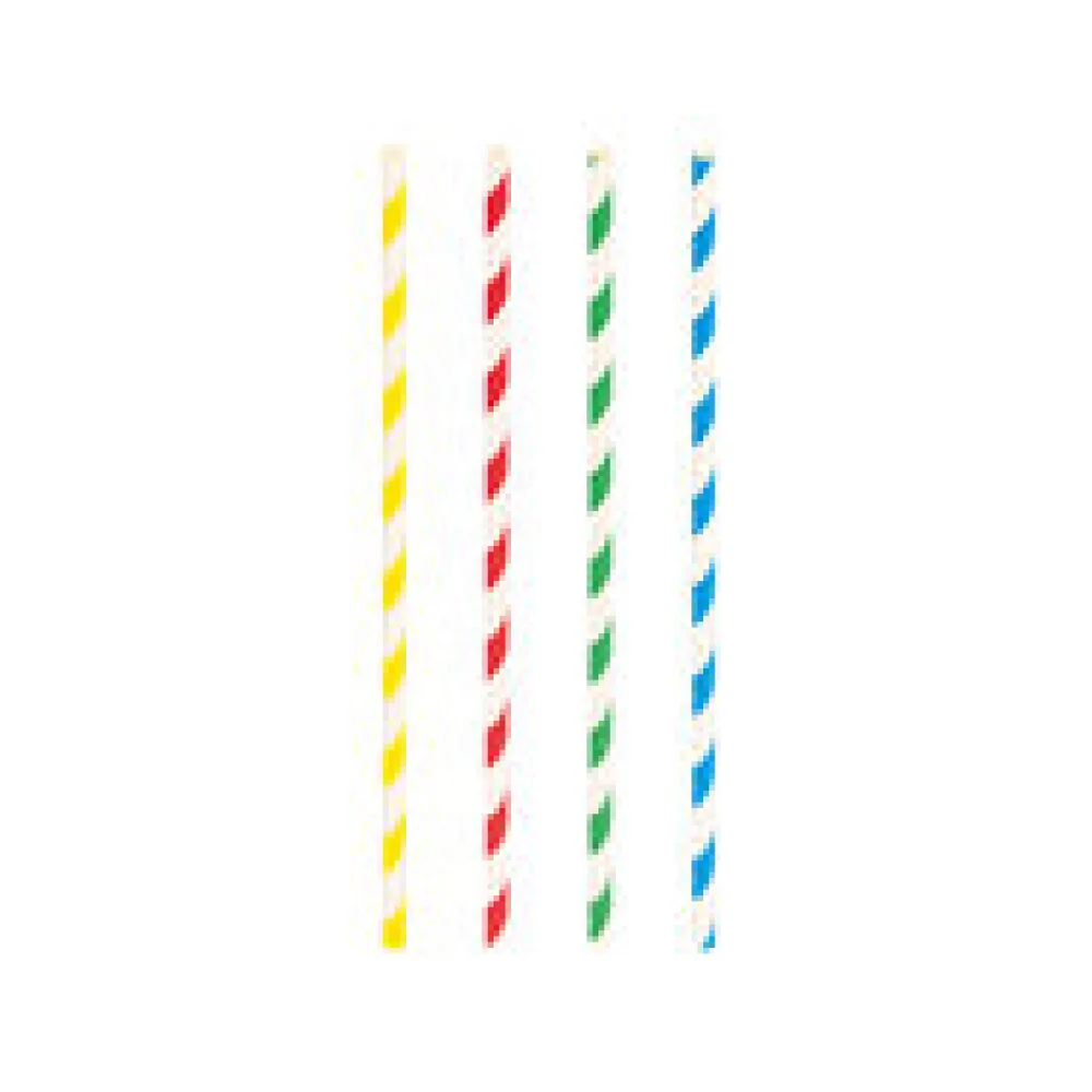 Trinkhalme aus Papier bunt gestreift O6mm 21cm, 100 Stk.