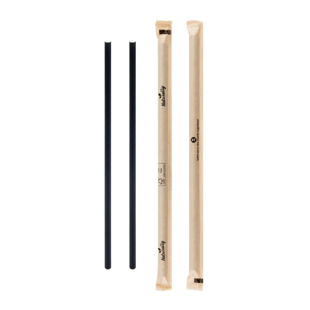 Trinkhalme aus Papier schwarz einzeln gehüllt O6mm 21cm, 100 Stk. – Bild 2