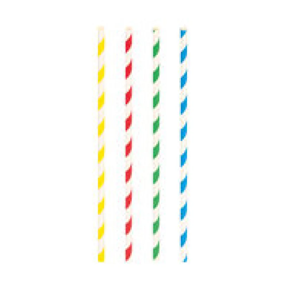 Trinkhalme aus Papier dick bunt gestreift O8mm 25cm, 150 Stk.