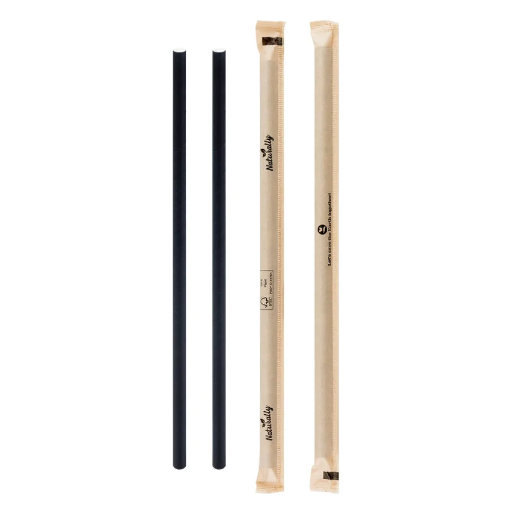 Trinkhalme aus Papier dick einzeln gehüllt schwarz O8mm 25cm, 150 Stk. – Bild 2
