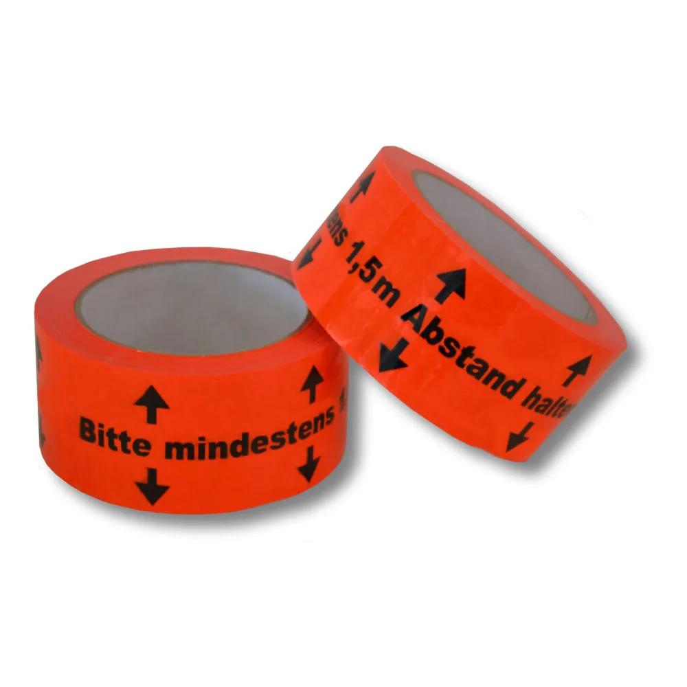 Warnklebeband "Bitte mind. 1,5m Abstand halten" PVC NKK geräuscharm 50mm x 66m
