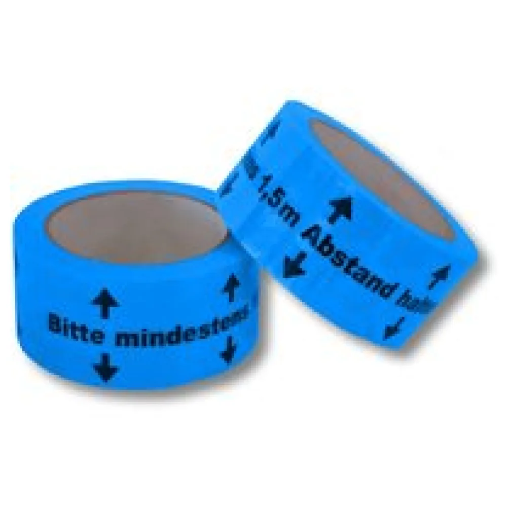 Warnklebeband "Bitte mind. 1,5m Abstand halten" PVC NKK geräuscharm 50mm x 66m – Bild 3