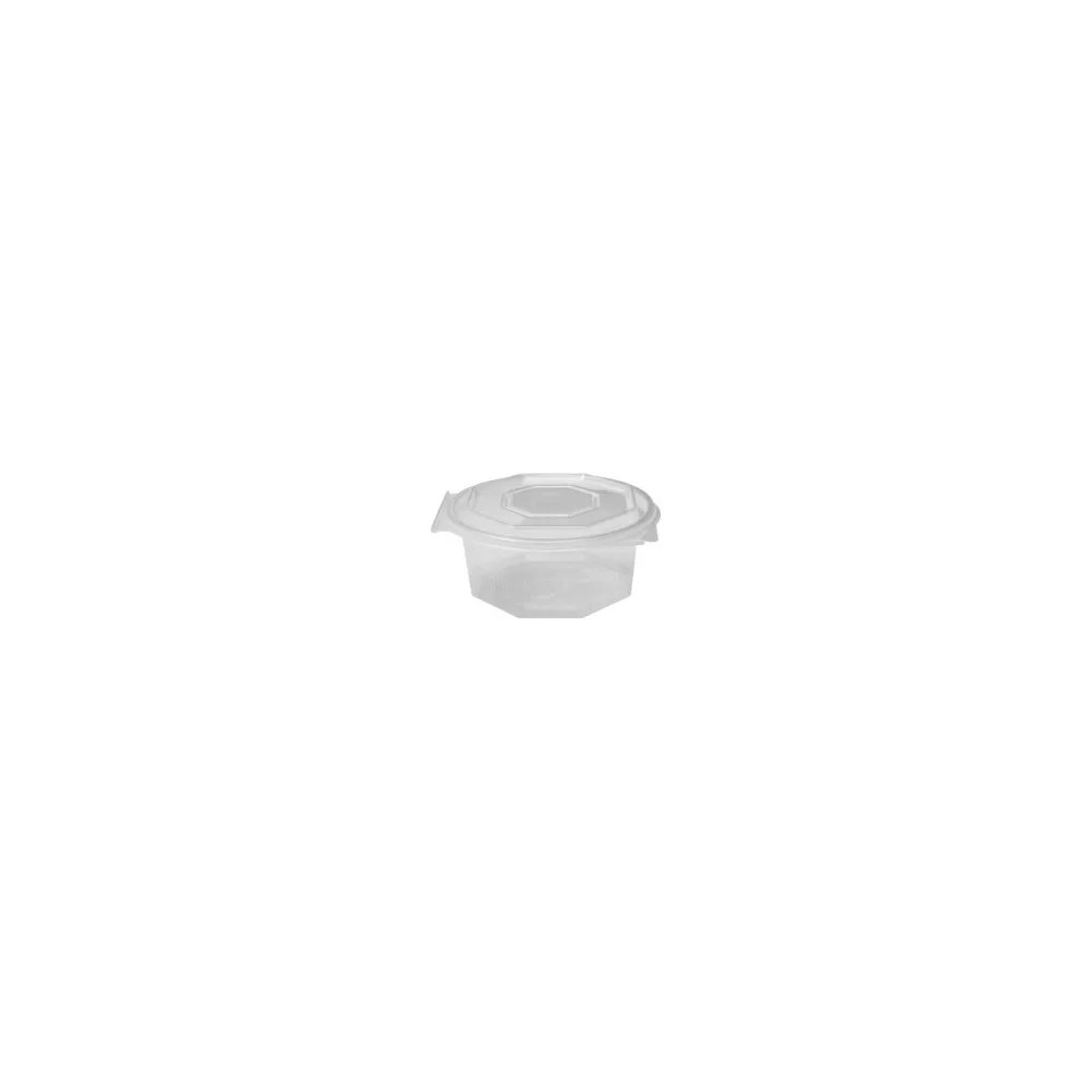 Achteckbecher klar mit angehängtem Deckel 375 ml (PP), 50 Stk.