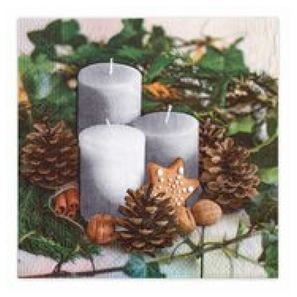 Weihnachtsservietten 3-lagig 33 x 33 cm Kerzen, Kekse und Zapfen, 20 Stk.