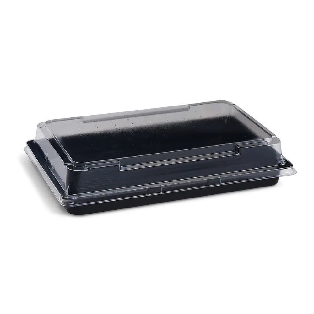 Sushi Schalen schwarz Set mit Deckel transparent PET 218 x 143 x 43 mm, 200 Stk. – Bild 2