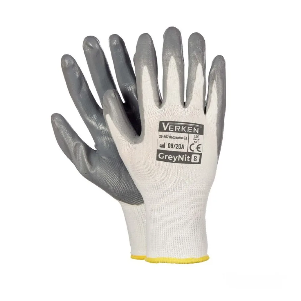 Arbeitshandschuhe, Montagehandschuhe Nylon-Nitril Größe M-8 Unisex grau, 12 Paar – Bild 2
