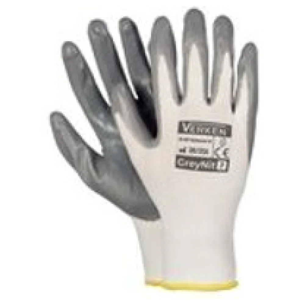 Arbeitshandschuhe, Montagehandschuhe Nylon-Nitril Größe S-7 Unisex grau, 12 Paar – Bild 3