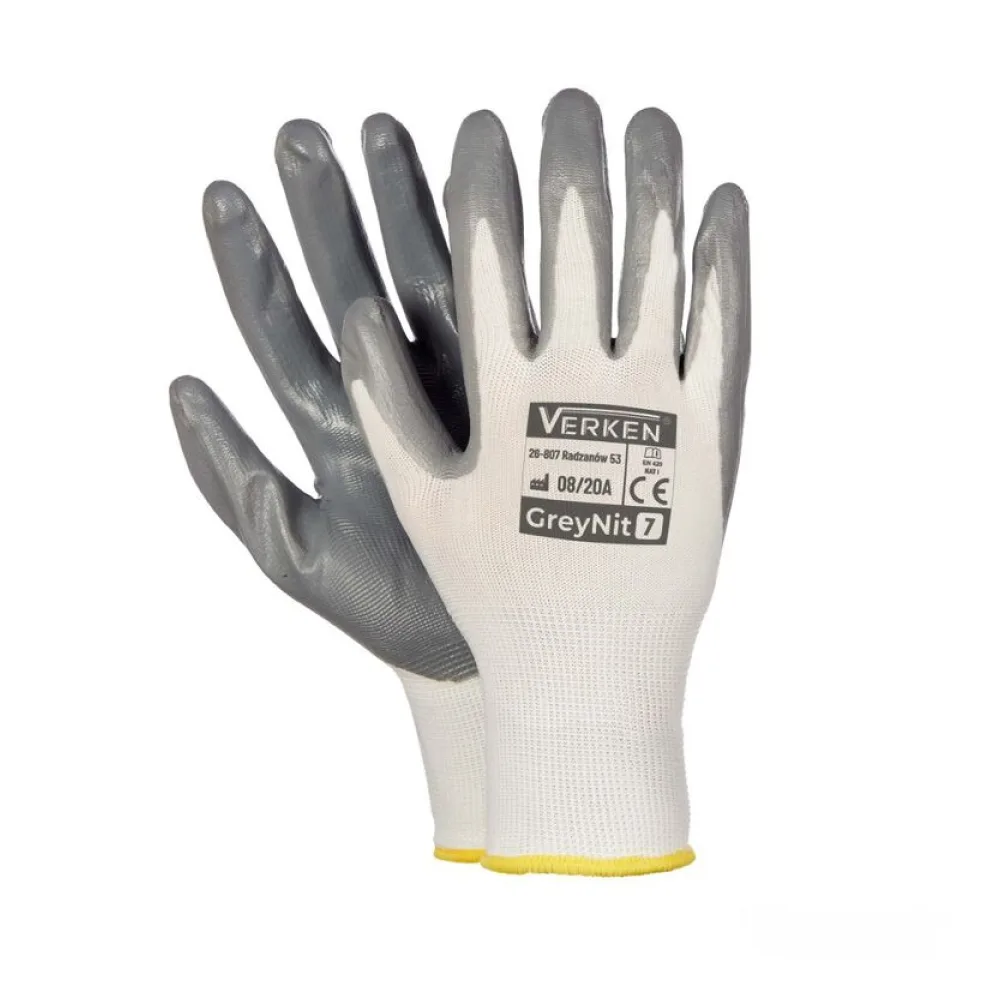 Arbeitshandschuhe, Montagehandschuhe Nylon-Nitril Größe S-7 Unisex grau, 12 Paar – Bild 2