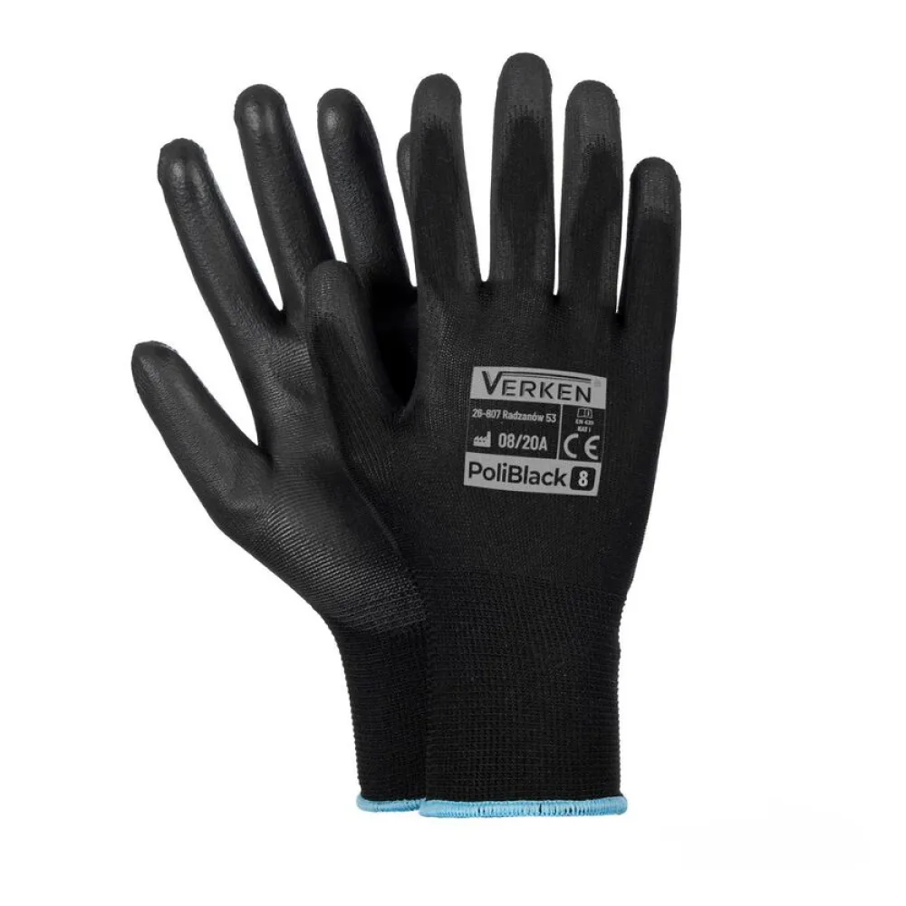 Montagehandschuhe, Arbeitshandschuhe Polyester Polyurethan M-8 schwarz, 12 Paar – Bild 2