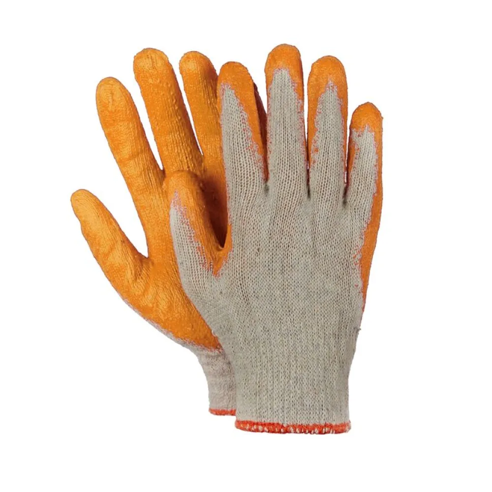 Arbeitshandschuhe, Montagehandschuhe Baumwolle Latex Größe L-9 orange, 10 Paar – Bild 2