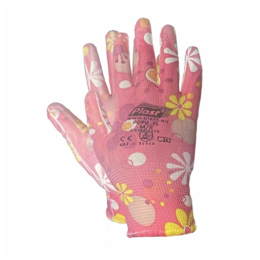 Arbeitshandschuhe, Montagehandschuhe Polyester - Polyurethan Größe M-8, dunkle Blumen, 12 Paar – Bild 2