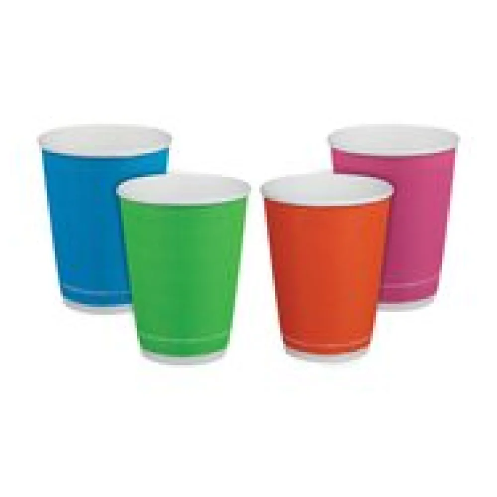 Pappbecher Heißgetränkebecher doppelwandig Farbmix geriffelt 300ml 330ml, 25 Stk.