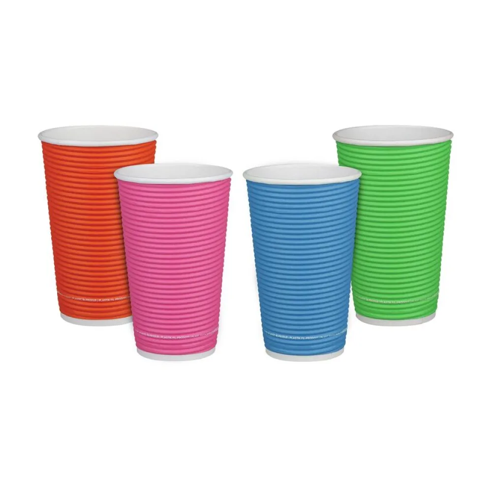 Pappbecher Heißgetränkebecher doppelwandig Farbmix geriffelt 400ml (max 500ml), 25 Stk. – Bild 2