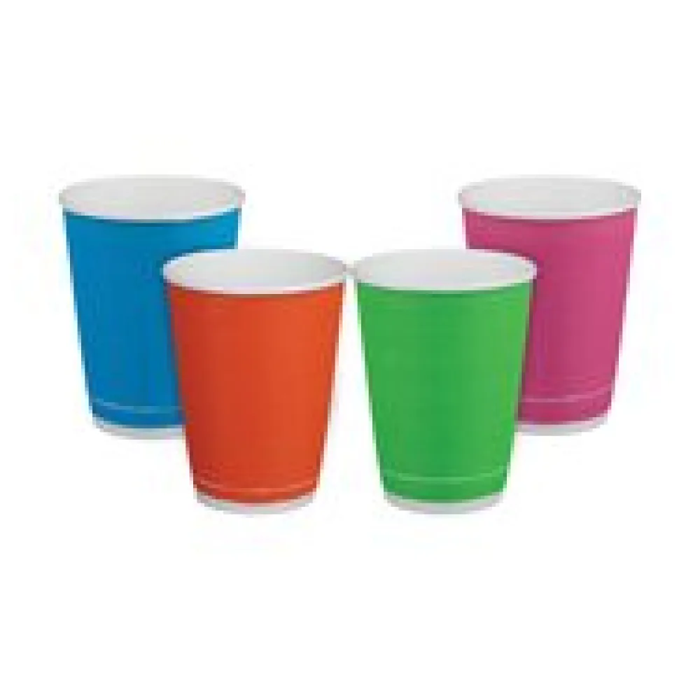 Pappbecher Heißgetränkebecher doppelwandig Farbmix geriffelt 200ml (max 270ml), 25 Stk.