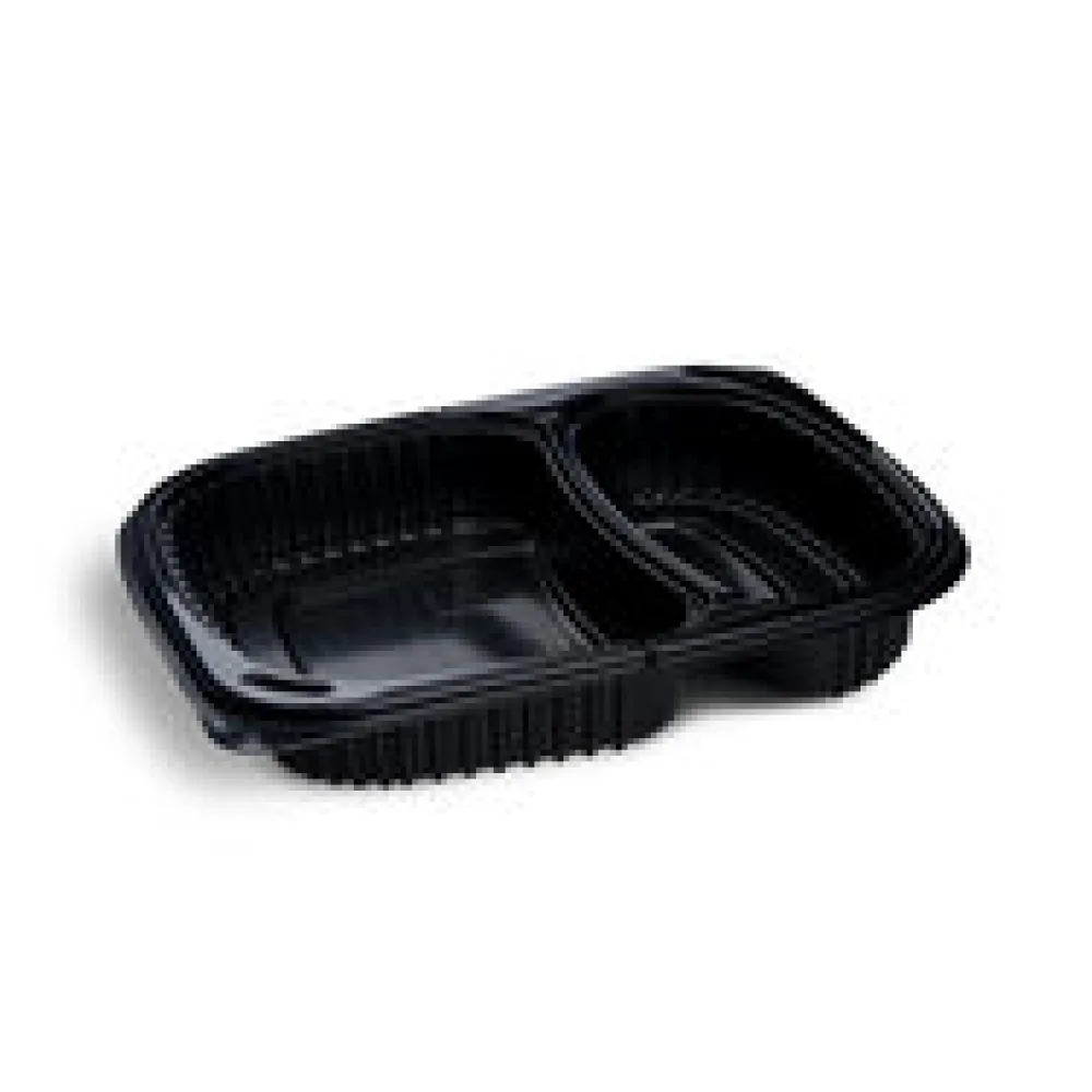 Mehrweg Menüschalen 2-geteilt 240 x 210 x 40 mm Mikrowellengeeignet schwarz 1100ml, 100 Stk.