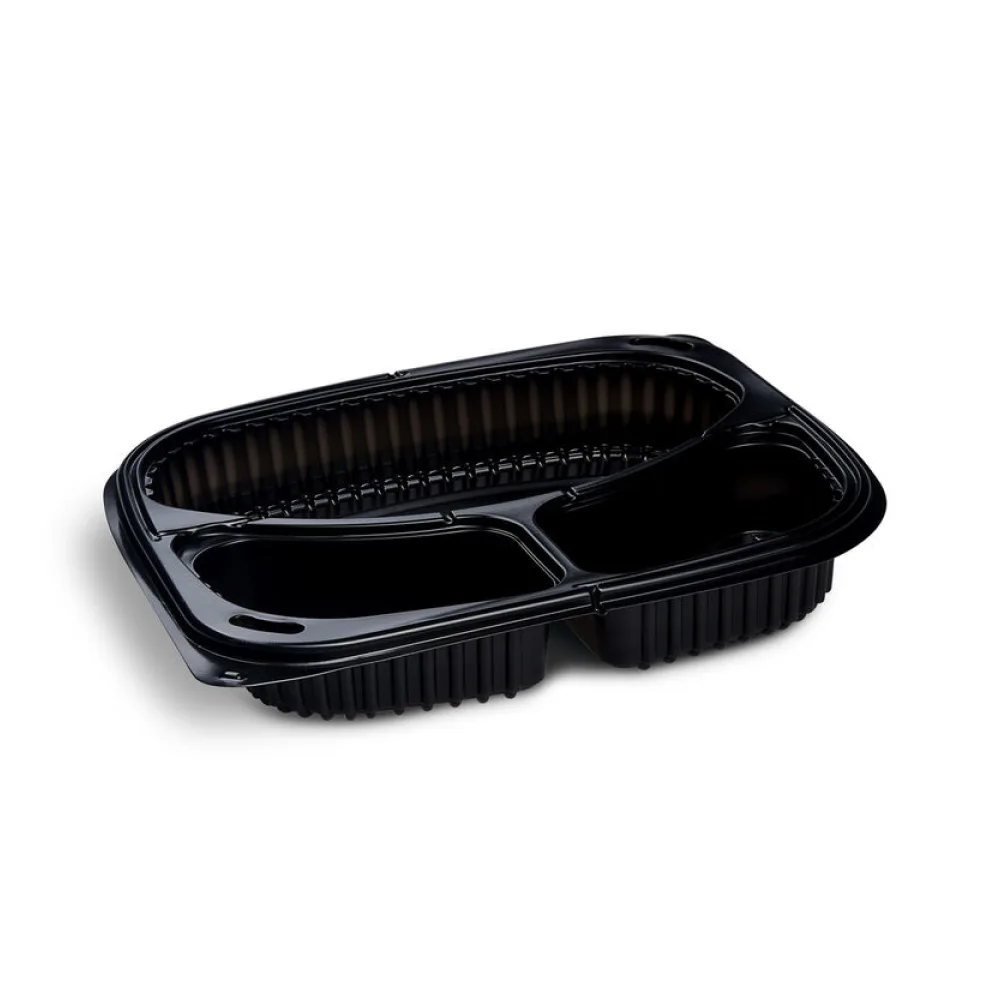 Mehrweg Menüschalen 3-geteilt 240 x 210 x 40 mm Mikrowellengeeignet schwarz 1000ml, 100 Stk. – Bild 2