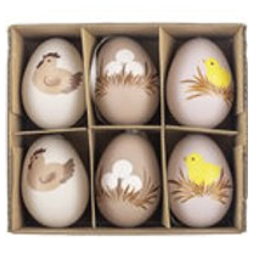 Ostereier Kunststoffeier braun mit Motiven Kunststoff Osterdeko 6cm, 6 Stk. – Bild 3