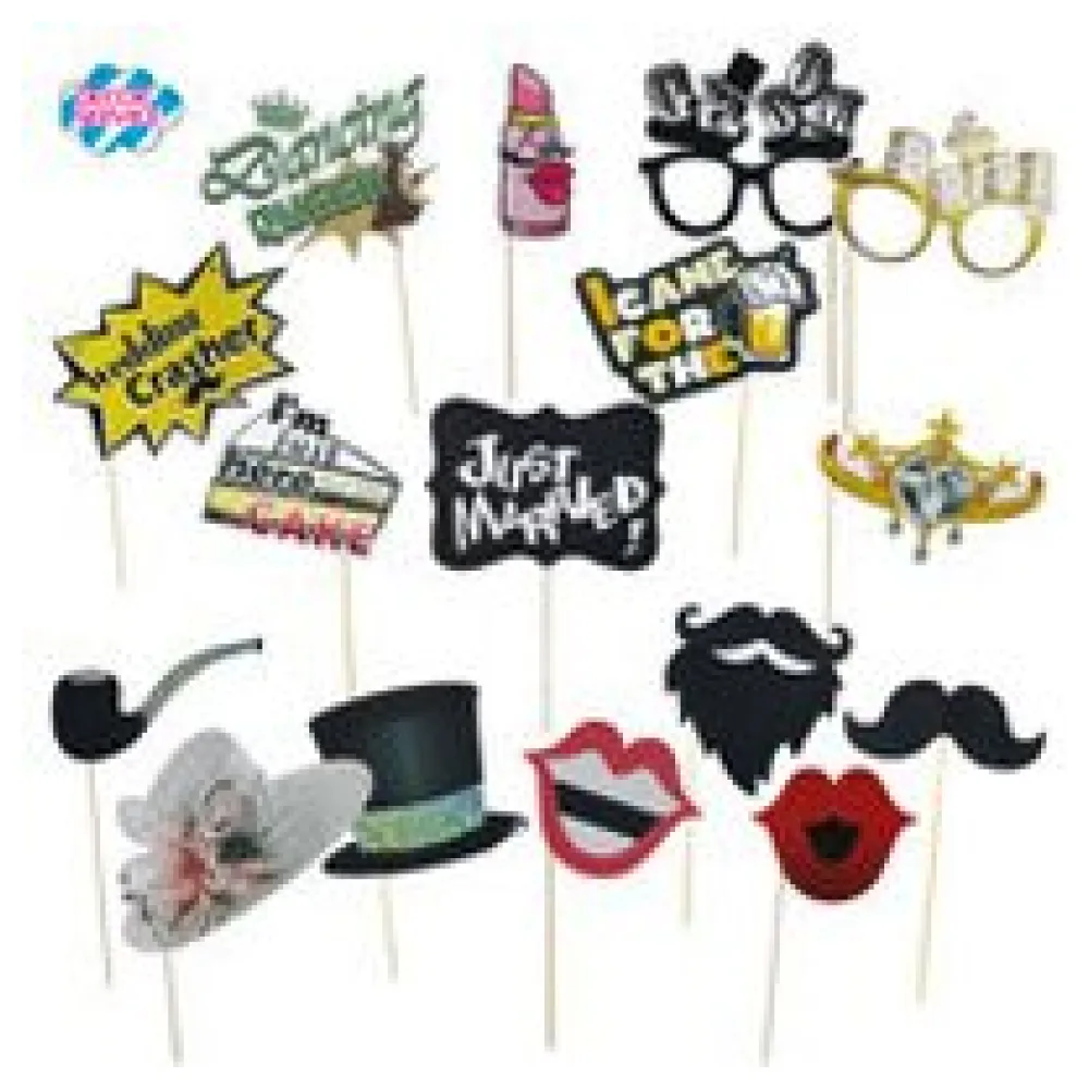 Party Props Fotobox Requisiten Accessoires Set "Hochzeit" 16-teiliges Set – Bild 3