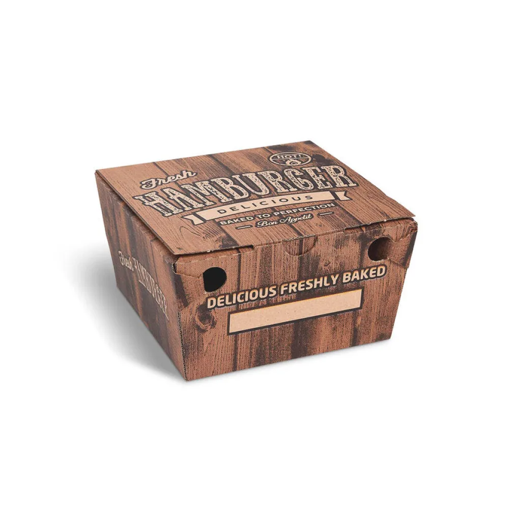 Hamburgerboxen aus Mikrowellpappe bedruckt braun 15 x 15 x 9,5 cm, 100 Stk. – Bild 2