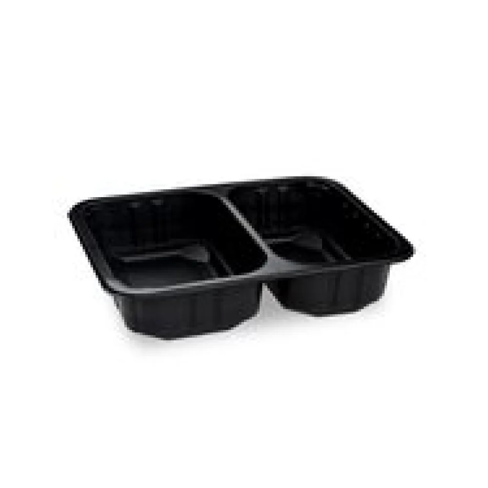 Siegelschalen Menüschalen 2- geteilt 22,7 x 17,8 x 5 cm schwarz 1300ml, 320 Stk.