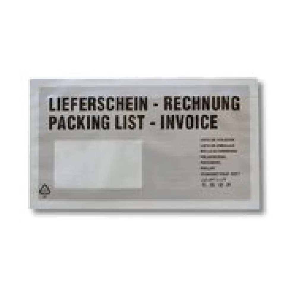 Dokumententaschen Begleitscheintaschen *Lieferschein/Rechnung* silber DIN Lang, 1000 Stk.
