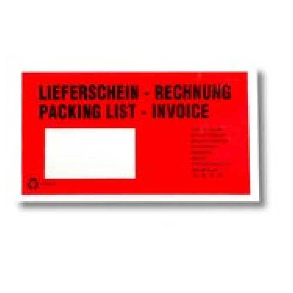 Dokumententaschen aus Pergamin Papier Lieferschein/Rechnung rot DIN-Lang, 1000 Stk.