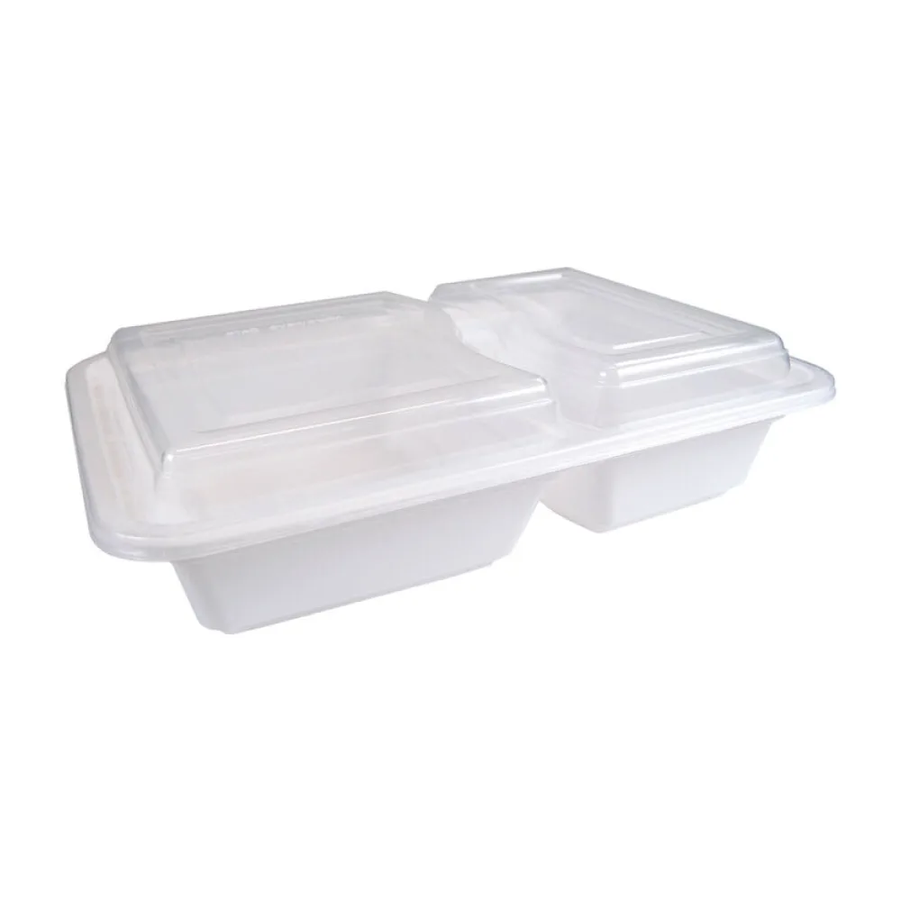 Mehrweg Menüboxen wiederverwendbar PP mit Deckel 2-geteilt weiß 22x15x6cm, 50 Stk. – Bild 2