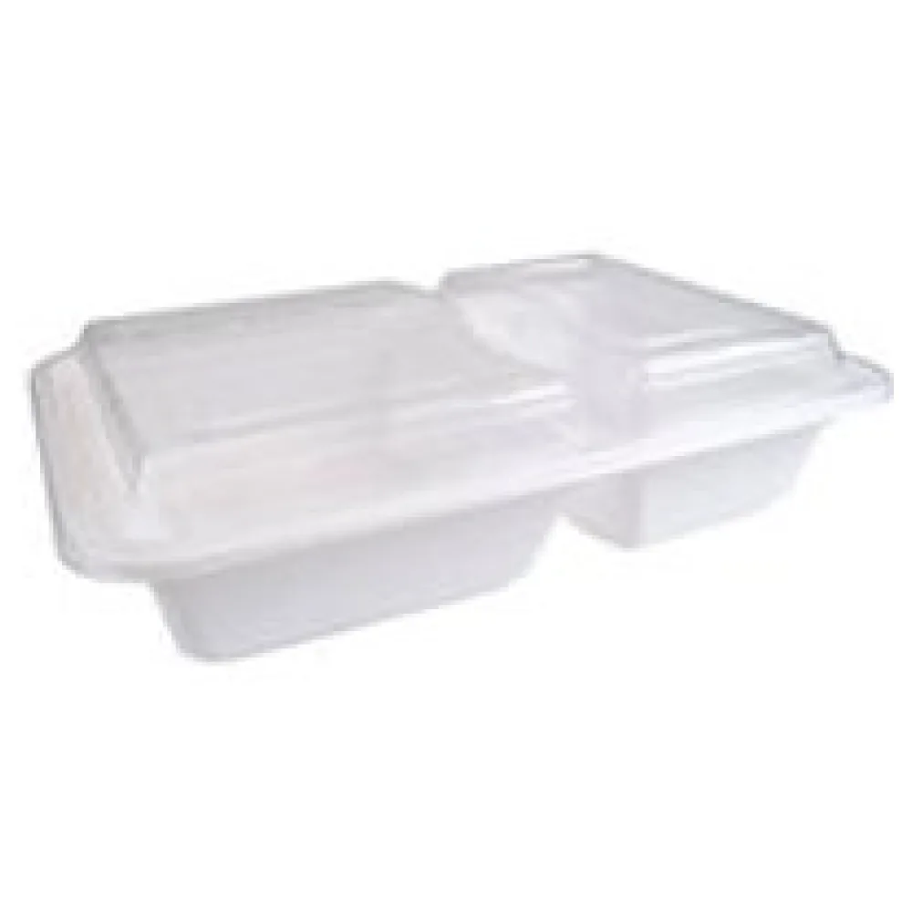 Mehrweg Menüboxen wiederverwendbar PP mit Deckel 2-geteilt weiß 22x15x6cm, 50 Stk. – Bild 3