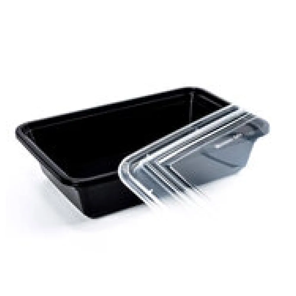 Mehrweg Menüboxen wiederverwendbar PP mit Deckel ungeteilt schwarz 22x15x6.5cm, 50 Stk.