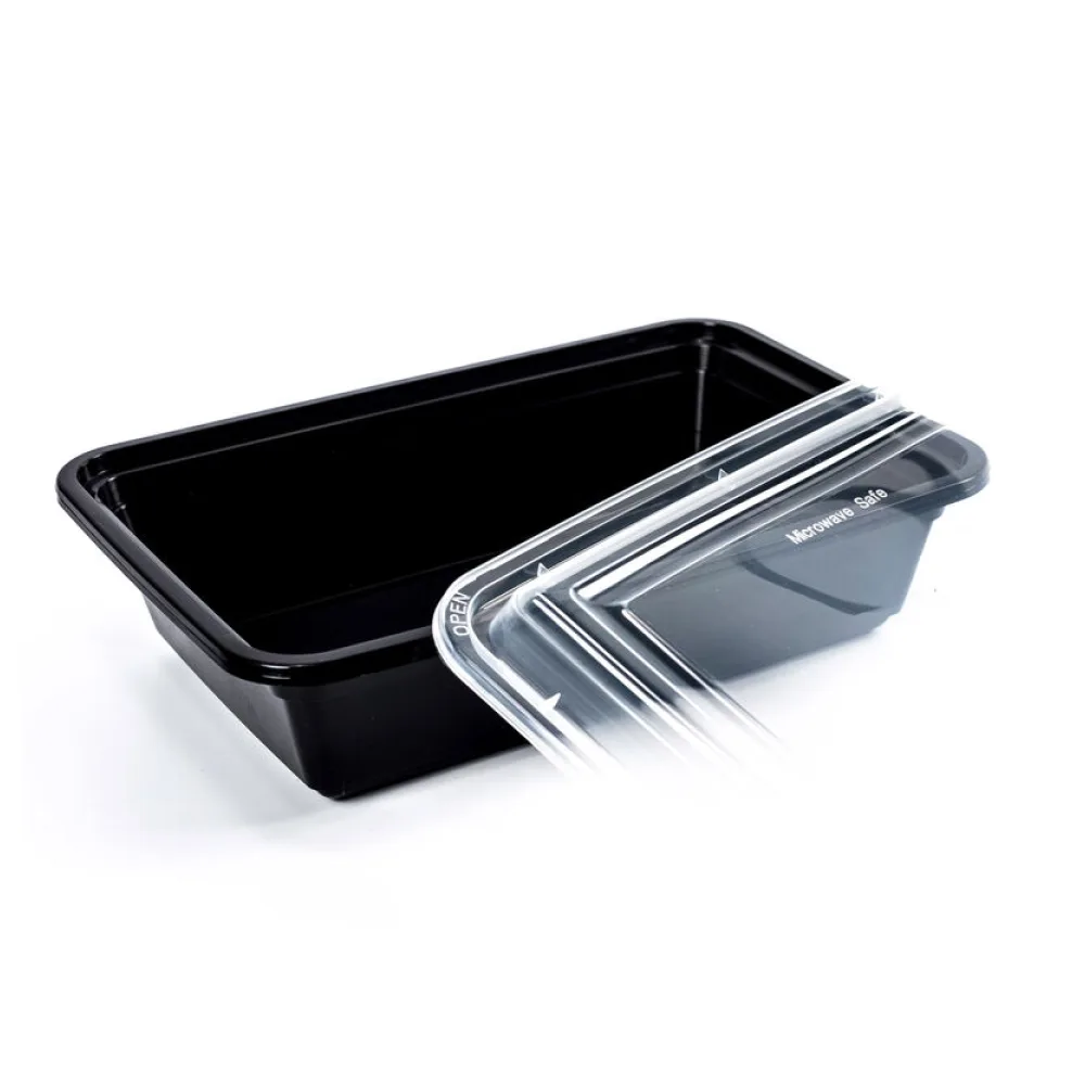 Mehrweg Menüboxen wiederverwendbar PP mit Deckel ungeteilt schwarz 22x15x6.5cm, 50 Stk. – Bild 2