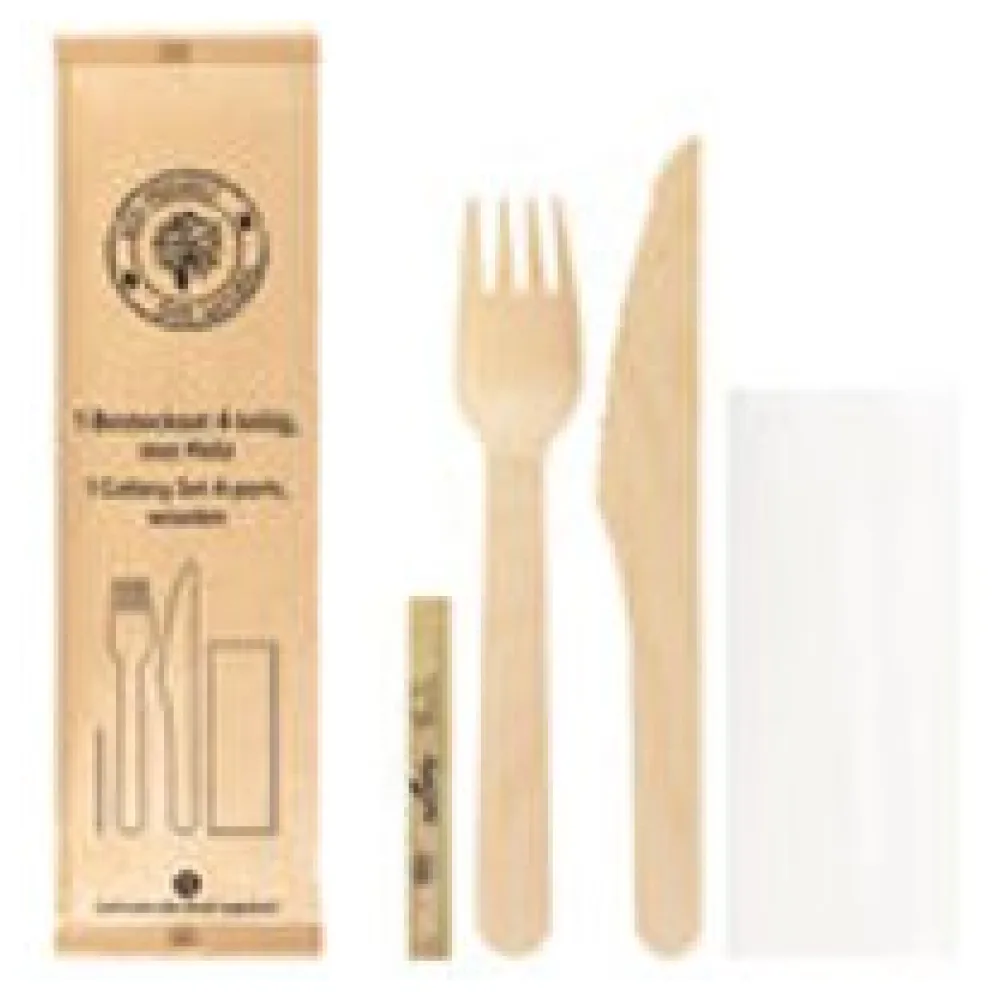 Bestecksets aus Holz 4 tlg. Inkl. Serviette Zahnstocher, 21cm, 25 Stk. – Bild 3