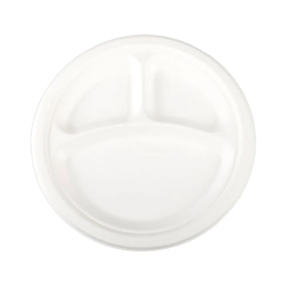 Teller 3-geteilt aus Bagasse, naturweiß, rund O26cm, 50Stk. – Bild 2